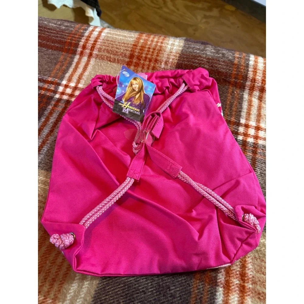 Hannah Montana Drawstring‎ Backpack Pink Guitar Sparkle Disney Channel Kids